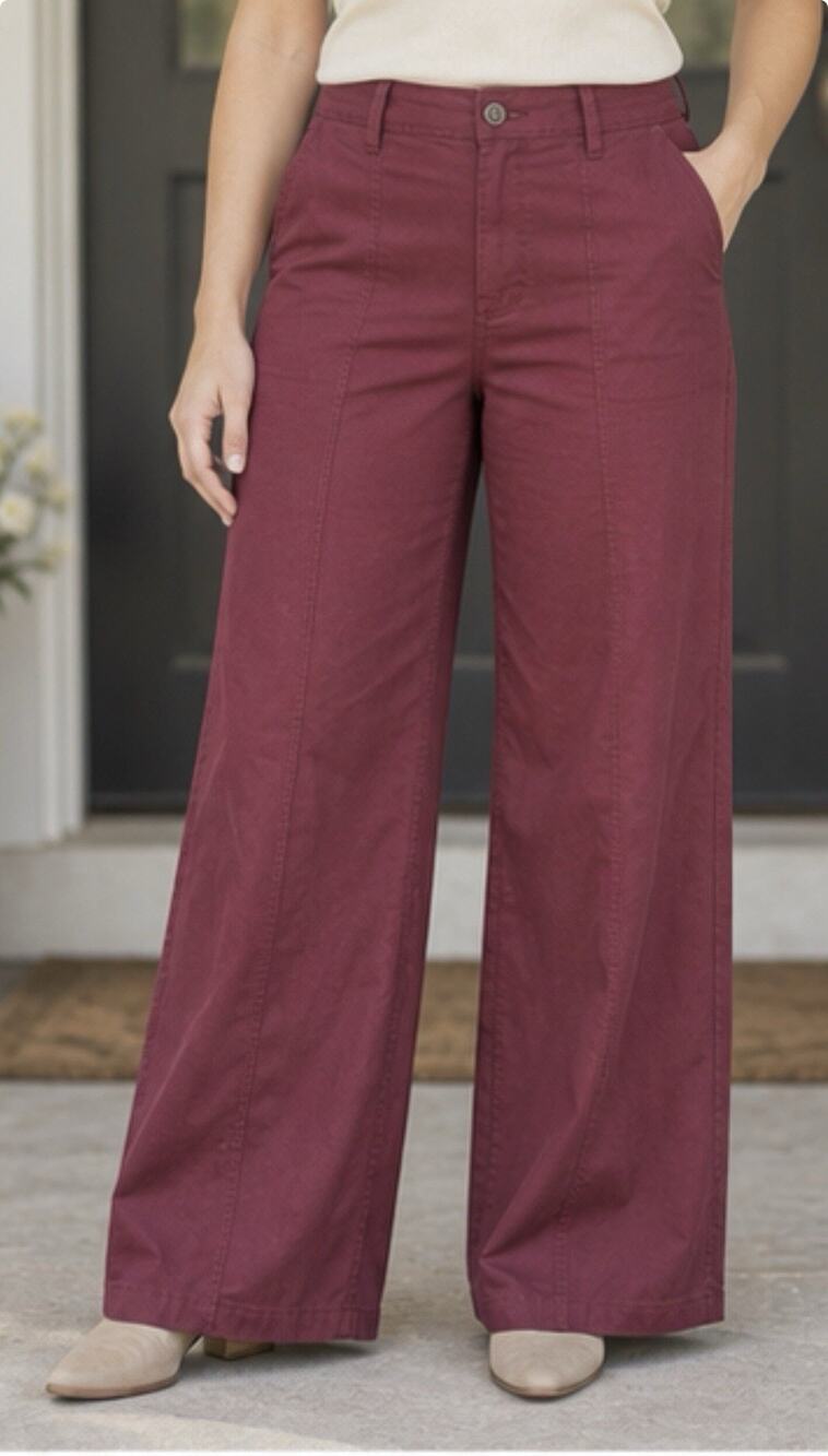 A New Day Pants Womens Size 10 Burgundy Wide Leg Trouser Front Seam Casual